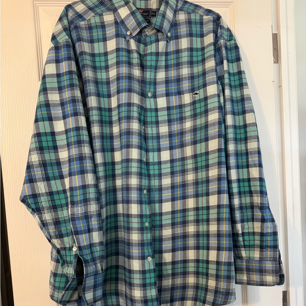 Vineyard Vines Green and Blue Plaid Button-Down Shirt